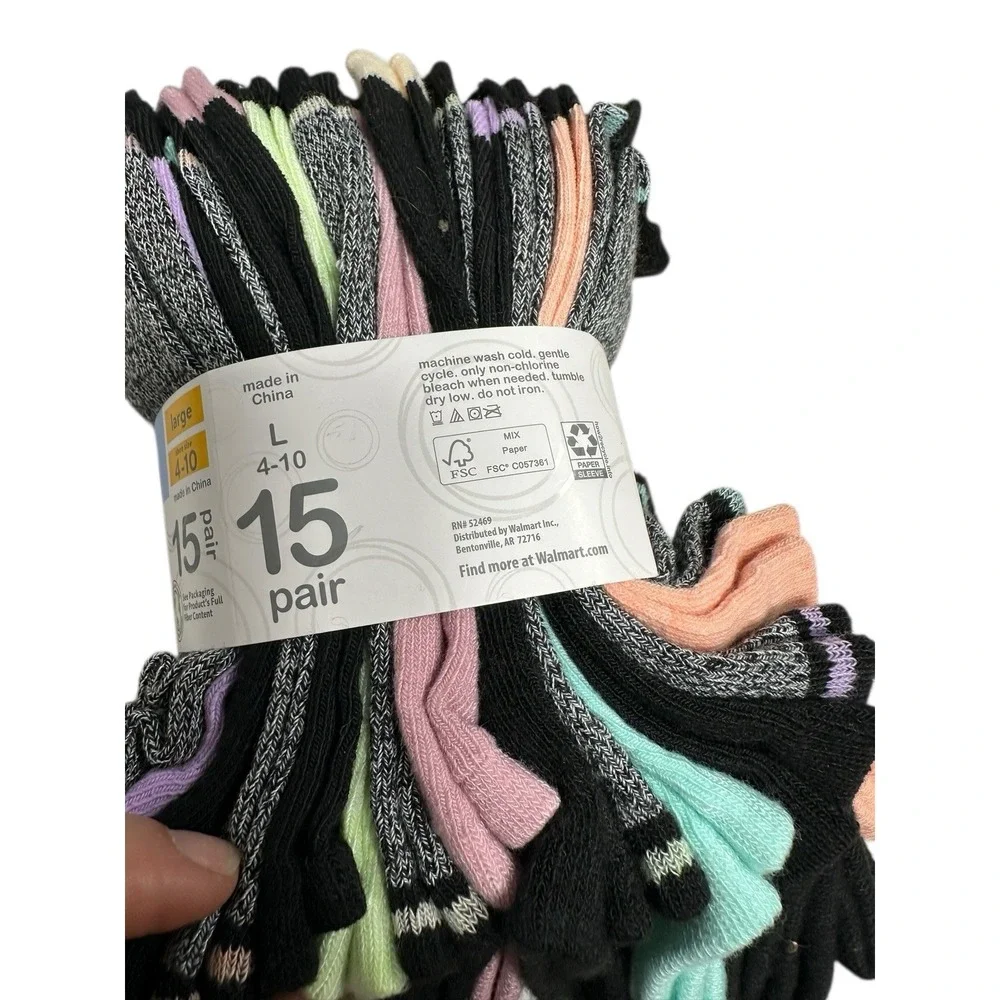 wonder‎ nation girls 15 pairs no show ankle socks size large 4-10